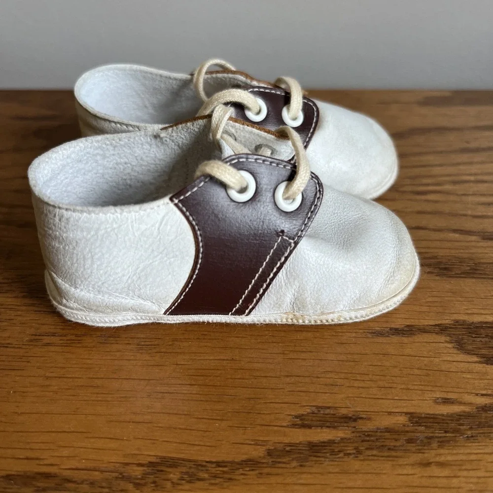 Vintage‎ Mrs. Days Ideal Infant Saddle Shoes Sz 1 Soft Leather Brown White w/box
